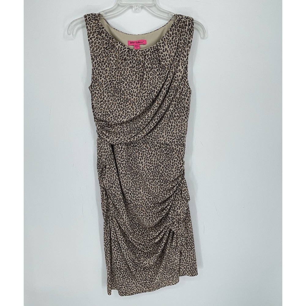 Betsey Johnson‎ Women's Brown Leopard Print Ruched Sheath Dress Size 10